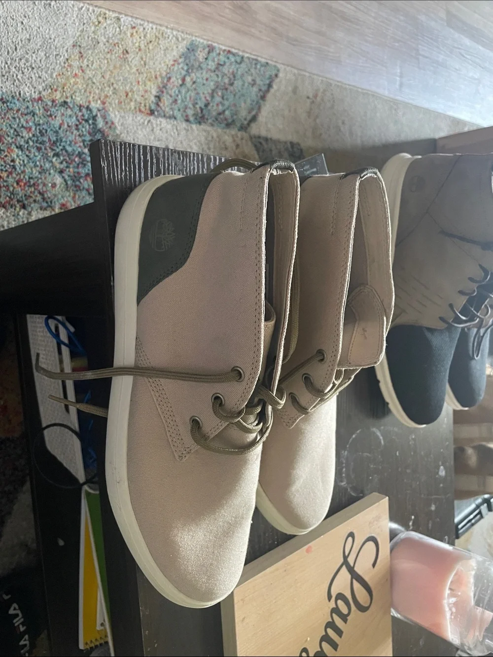 Timberland Tan Canvas Chukka Sneakers with Olive Accents
